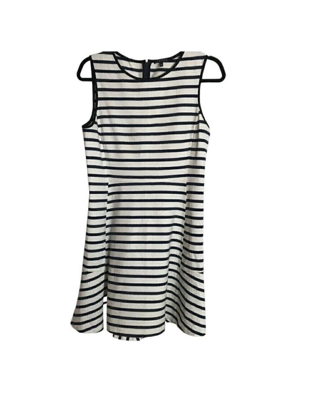 THEORY NIKAY Navy Blue & Ivory Breton Striped Dress Size 10